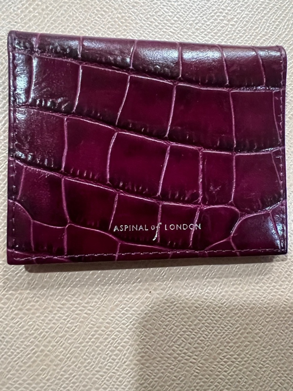 Aspinal of London Men's Croc-Embossed Cardholder Wallet in Plum
